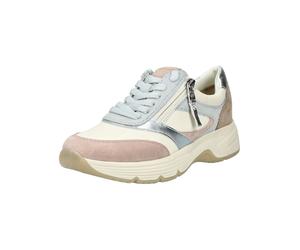 Sneaker TAMARIS "Tamaris Sneaker Leder/Textil", Damen, Gr. 38, weiß, beige, Leder, Textil, Schuhe Sneaker (84608117-38) weiß, beige