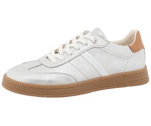 Sneaker TOM TAILOR, Damen, Gr. 39, silber (silber, weiß), Lederimitat, schimmernd, Schuhe Sneaker, Schnürer, Freizeitschuh, Halbschuh mit Kontrastbesatz an der Ferse (12001116-39)
