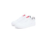 Sneaker TOMMY HILFIGER "BASKET CORE LITE LTH", Herren, Gr. 46, weiß, Leder, Lederimitat, unifarben mit Farbeinsatz, Schuhe Sneaker, Freizeitschuh, Halbschuh, Schnürschuh mit Logo an der Schuhzuge (954