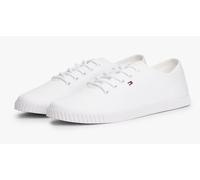 Sneaker TOMMY HILFIGER "CANVAS LACE UP SNEAKER", Damen, Gr. 40, weiß, Baumwolle, unifarben, Schuhe Sneaker, Freizeitschuh, Halbschuh, Schnürschuh mit gestickter Logoflagge (26370902-40) weiß