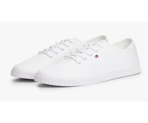 Sneaker TOMMY HILFIGER "CANVAS LACE UP SNEAKER", Damen, Gr. 40, weiß, Baumwolle, unifarben, Schuhe Sneaker, Freizeitschuh, Halbschuh, Schnürschuh mit gestickter Logoflagge (26370902-40) weiß