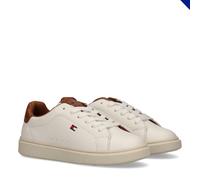 Sneaker TOMMY HILFIGER, Damen, Gr. 35, weiß, cognac, Lederimitat, Schuhe Sneaker, Schnürschuh, Halbschuh Retro Sneaker mit Logoverzierung (18075018-35) weiß, cognac