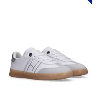 Sneaker TOMMY HILFIGER, Damen, Gr. 35, weiß, silber, Lederimitat, Schuhe Sneaker, Retro Sneaker, Freizeitschuh, Schnürschuh mit Nieten (60394534-35) weiß, silber