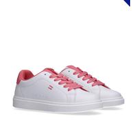 Sneaker TOMMY HILFIGER, Damen, Gr. 37, weiß, koralle, Lederimitat, Schuhe Sneaker, Schnürschuh, Halbschuh, Capsule Sneaker mit farblicher Logoverzierung (51426353-37) weiß, koralle