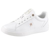 Sneaker TOMMY HILFIGER "ESSENTIAL ELEVATED COURT SNEAKER", Damen, Gr. 42, weiß, Leder, unifarben, Schuhe Sneaker, Freizeitschuh, Halbschuh, Schnürschuh mit TH-Schmuckelement (41415626-42) weiß