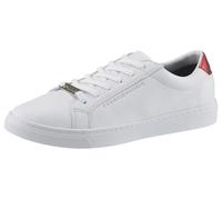 Sneaker TOMMY HILFIGER "ESSENTIAL SNEAKER", Damen, Gr. 41, weiß, Leder, Schuhe Sneaker, Freizeitschuh, Halbschuh, Schnürer, Kontrastbesatz an der Ferse (63294156-41) weiß