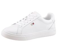 Sneaker TOMMY HILFIGER "FLAG COURT SNEAKER", Damen, Gr. 41, weiß, Leder, unifarben, Schuhe Sneaker, Schnürschuh, Halbschuh, Freizeitschuh mit edlem TH-Logoemblem (44340245-41) weiß