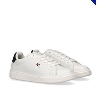 Sneaker TOMMY HILFIGER, Herren, Gr. 30, weiß, blau, Lederimitat, Schuhe Sneaker, Schnürschuh, Halbschuh Retro Sneaker mit Logoverzierung (69464656-30) weiß, blau