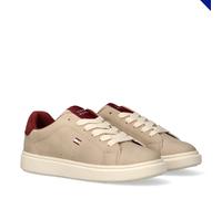 Sneaker TOMMY HILFIGER, Jungen, Gr. 38, beige, bordeauxrot, Lederimitat, Schuhe Sneaker, Schnürer, Halbschuh, Kinderschuh mit Kontrastbesatz an der Ferse (11244538-38) beige, bordeauxrot