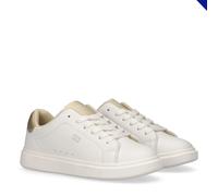 Sneaker TOMMY HILFIGER, Jungen, Gr. 38, Textil, weiß (weiß, metallic), Lederimitat, Schuhe Sneaker, Freizeitschuh, Halbschuh, Schnürer mit Kontrastbesatz (50339746-38) weiß, metallic