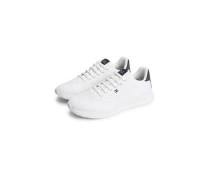 Sneaker TOMMY HILFIGER "LIGHTWEIGHT RUNNER KNIT", Herren, Gr. 41, weiß, Synthetik, Textil, unifarben mit Farbeinsatz, Basic, Schuhe Sneaker, Freizeitschuh, Halbschuh, Schnürschuh mit seitlicher Logo-F