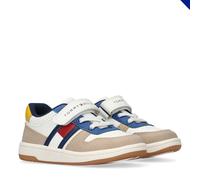 Sneaker TOMMY HILFIGER, Mädchen, Gr. 27, beige (weiß, blau, beige), Synthetik, Schuhe Sneaker, Retro Sneaker, Klettschuh mit Gummizug (23966142-27) weiß, blau, beige