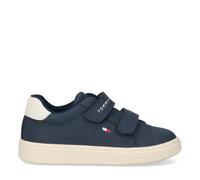 Sneaker TOMMY HILFIGER, Mädchen, Gr. 29, blau, beige, Lederimitat, Schuhe Sneaker, Halbschuh, Klettschuh im sportlichen Retro-Design (88589551-29) blau, beige
