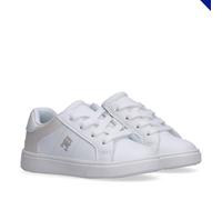 Sneaker TOMMY HILFIGER, Mädchen, Gr. 29, weiß, beige, Lederimitat, Schuhe Sneaker, Schnürschuh, Freizeitschuh, Retro Sneaker mit TH-Logo (17035602-29) weiß, beige