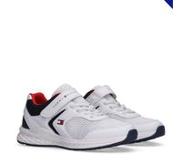 Sneaker TOMMY HILFIGER, Mädchen, Gr. 33, weiß, blau, Lederimitat, Textil, Schuhe Sneaker, Sportschuh, Schlupfschuh, Freizeitschuh mit Elastic Laces (88733044-33) weiß, blau