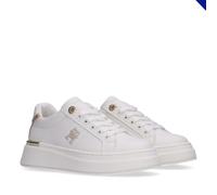 Sneaker TOMMY HILFIGER, Mädchen, Gr. 35, weiß (sanftes weiß), Synthetik, metallic, Schuhe Sneaker, Plateausneaker, Schnürschuh mit Metallic Einsatz (54280764-35) sanftes weiß