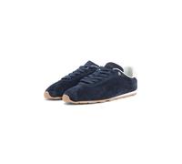 Sneaker TOMMY HILFIGER "TH BELLA LOW RUNNER SUEDE", Damen, Gr. 39, blau (dunkelblau), Veloursleder, unifarben mit Farbeinsatz, Schuhe Sneaker, Halbschuh, Schnürer, Freizeitschuh mit kontrastfarbenem F