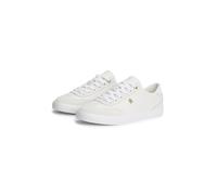 Sneaker TOMMY HILFIGER "TH CHIC LOW VULC", Damen, Gr. 42, weiß (ecru), Leder, Veloursleder, Schuhe Sneaker, Freizeitschuh, Halbschuh, Schnürschuh mit Ziernähten (21017344-42) ecru