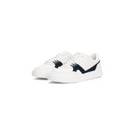 Sneaker TOMMY HILFIGER "TH COURT CRAFT LTH", Herren, Gr. 45, blau (ecru, dunkelblau), Nappaleder, Veloursleder, kontrastfarbene Details, Schuhe Sneaker, Freizeitschuh, Halbschuh, Schnürer im Kontrastl