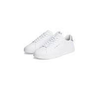 Sneaker TOMMY HILFIGER "TH COURT LTH DETAIL ESS", Herren, Gr. 40, weiß, grau, Leder, Lederimitat, unifarben mit Farbeinsatz, Basic, Schuhe Sneaker, Freizeitschuh, Halbschuh, Schnürer mit Logoschriftzü