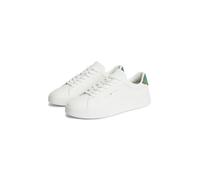 Sneaker TOMMY HILFIGER "TH COURT LTH DETAIL ESS", Herren, Gr. 42, weiß (ecru, grün), Leder, Lederimitat, unifarben mit Farbeinsatz, Basic, Schuhe Sneaker, Freizeitschuh, Halbschuh, Schnürer mit Logosc