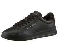 Sneaker TOMMY HILFIGER "TH COURT LTH DETAIL ESS", Herren, Gr. 46, schwarz (schwarz uni), Leder, Lederimitat, unifarben, Schuhe Sneaker, Freizeitschuh, Halbschuh, Schnürschuh mit seitlichem Logoschrift