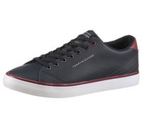Sneaker TOMMY HILFIGER "TH HI VULC CORE LOW LEATHER", Herren, Gr. 43, blau (dunkelblau), Leder, Lederimitat, unifarben mit Farbeinsatz, sportlich, Schuhe, Freizeitschuh, Halbschuh, Schnürer mit gepols