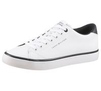 Sneaker TOMMY HILFIGER "TH HI VULC CORE LOW LEATHER", Herren, Gr. 43, weiß, Leder, Lederimitat, unifarben mit Farbeinsatz, sportlich, Schuhe, Freizeitschuh, Halbschuh, Schnürer mit gepolstertem Schaft