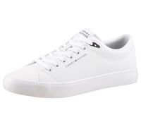 Sneaker TOMMY HILFIGER "TH HI VULC CORE LOW LTH II ESS", Herren, Gr. 41, weiß, Lederimitat, unifarben, Schuhe Sneaker, Freizeitschuh, Halbschuh, Schnürer in schmaler Form (84646421-41) weiß