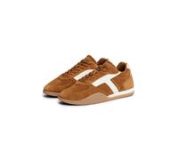 Sneaker TOMMY HILFIGER "TH VINTAGE LOW RUNNER SUEDE", Damen, Gr. 40, hellbraun, Lederimitat, Veloursleder, Schuhe Sneaker, Schnürschuh, Halbschuh, Freizeitschuh mit Kontrastbesätzen (24956964-40) hell