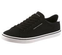 Sneaker TOMMY HILFIGER "VULC CORE LONG LACE", Herren, Gr. 45, schwarz, Baumwolle, unifarben mit Farbeinsatz, Schuhe Sneaker, Freizeitschuh, Halbschuh, Schnürschuh mit Kontrastbesatz an der Ferse (8966