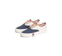 Sneaker TOMMY JEANS "ARCHIVE VULC Y2K COLOR BLOCK", Herren, Gr. 44, weiß, blau, Baumwolle, Schuhe Sneaker, Freizeitschuh, Halbschuh, Schnürschuh im auffälligen Kontrastlook (68349914-44) weiß, blau
