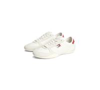 Sneaker TOMMY JEANS "TJ BALLET SNEAKER", Damen, Gr. 41, weiß, blau, rot, Leder, Lederimitat, unifarben mit Farbeinsatz, Basic, Schuhe Sneaker, Freizeitschuh, Halbschuh, Schnürschuh im Retro-Look (4109