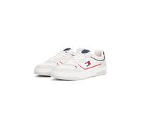 Sneaker TOMMY JEANS "TJM CUPSOLE ELEVATED LEATHER", Herren, Gr. 45, weiß (weiß, blau rot), Nappaleder, Veloursleder, kontrastfarbene Details, Schuhe Sneaker, Freizeitschuh, Halbschuh, Schnürschuh, bun