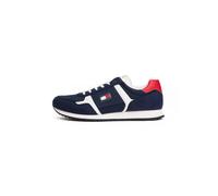 Sneaker TOMMY JEANS "TJM RUNNER CASUAL", Herren, Gr. 40, dunkelblau, weiß, rot, Lederimitat, Textil, kontrastfarbene Details, Schuhe Sneaker, Freizeitschuh, Halbschuh, Schnürschuh mit seitlicher Logof