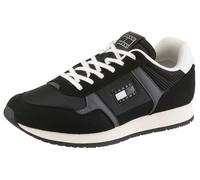 Sneaker TOMMY JEANS "TJM RUNNER CASUAL", Herren, Gr. 46, schwarz, weiß, Lederimitat, Textil, kontrastfarbene Details, Schuhe Sneaker, Freizeitschuh, Halbschuh, Schnürschuh mit seitlicher Logoflagge (5