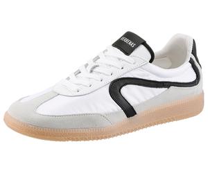Sneaker VERBENAS "SIMON", Herren, Gr. 42, weiß, schwarz, Leder, Textil, Veloursleder, unifarben mit Farbeinsätzen, Schuhe Sneaker, Retrosneaker, Schnürschuh, Freizeitsneaker mit honigfarbener Laufsohl