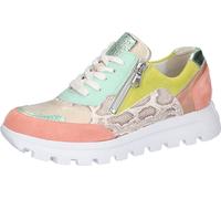 Sneaker WALDLÄUFER "H-AJALA", Damen, Gr. 7 (40,5), melone multicolor, Nappaleder, Nubukleder, Veloursleder, Reptilienprägung, mehrfarbig, Schuhe Sneaker, Schnürschuh, Halbschuh, Komfortschuh mit Reißv
