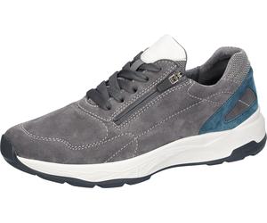 Sneaker WALDLÄUFER "H-TOM", Herren, Gr. 7 (40,5), grau (grau, weiß, petrol), Nappaleder, Textil, Veloursleder, kontrastfarbene Details, Schuhe Sneaker, Schnürschuh, Halbschuh mit seitlichem Reißversch