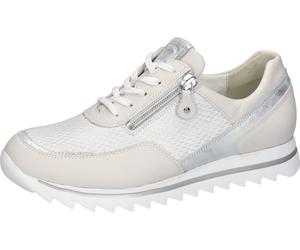 Sneaker WALDLÄUFER "HAIBA", Damen, Gr. 6,5, weiß, silberfarben, Nappaleder, Nubukleder, unifarben mit Farbeinsatz, Schuhe Sneaker, Schnürschuh, Halbschuh in Komfortweite H (= sehr weit) (22989210-6,5)