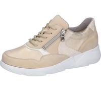 Sneaker WALDLÄUFER "K-FUNKY", Damen, Gr. 5,5 (38,5), hellbeige, goldfarben, weiß, Nappaleder, Nubukleder, Veloursleder, unifarben mit Farbeinsatz, Schuhe Sneaker, Schnürschuh, Komfortschuh mit seitlic