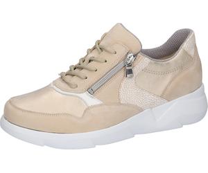 Sneaker WALDLÄUFER "K-FUNKY", Damen, Gr. 6,5, hellbeige, goldfarben, weiß, Nappaleder, Nubukleder, Veloursleder, unifarben mit Farbeinsatz, Schuhe Sneaker, Schnürschuh, Komfortschuh mit seitlichem Rei