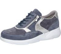 Sneaker WALDLÄUFER "K-FUNKY", Damen, Gr. 6,5, jeansblau, äsilberfarben, weiß, Nappaleder, Veloursleder, unifarben mit Farbeinsatz, Schuhe Sneaker, Schnürschuh, Komfortschuh mit seitlichem Reißverschlu