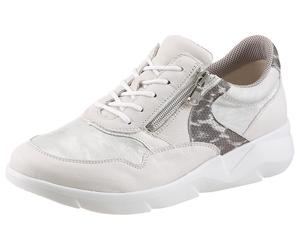 Sneaker WALDLÄUFER "K-FUNKY", Damen, Gr. 6,5, weiß, silberfarben, Nappaleder, Nubukleder, Reptilienprägung, unifarben mit Farbeinsatz, Schuhe Sneaker, Schnürschuh, Komfortschuh mit seitlichem Reißvers