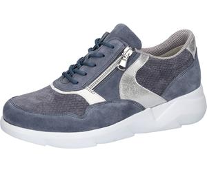 Sneaker WALDLÄUFER "K-FUNKY", Damen, Gr. 7 (40,5), jeansblau, äsilberfarben, weiß, Nappaleder, Veloursleder, unifarben mit Farbeinsatz, Schuhe Sneaker, Schnürschuh, Komfortschuh mit seitlichem Reißver