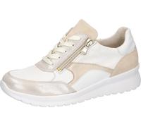 Sneaker WALDLÄUFER "K-SUNNY", Damen, Gr. 4,5 (37,5), beige (weiß, beige), Nappaleder, Textil, Veloursleder, metallic, unifarben mit Farbeinsatz, Schuhe Sneaker, Schnürschuh, Komfortschuh mit seitliche