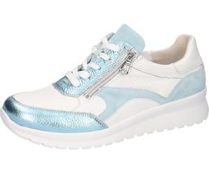 Sneaker WALDLÄUFER "K-SUNNY", Damen, Gr. 6,5, blau (weiß, hellblau), Nappaleder, Textil, Veloursleder, metallic, unifarben mit Farbeinsatz, Schuhe Sneaker, Schnürschuh, Komfortschuh mit seitlichem Rei