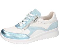 Sneaker WALDLÄUFER "K-SUNNY", Herren, Gr. 5 (38), weiß, hellblau, Nappaleder, Textil, Veloursleder, metallic, unifarben mit Farbeinsatz, Schuhe Sneaker, Schnürschuh, Komfortschuh mit seitlichem Reißve