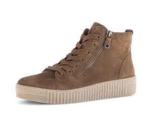 Sneakerboots GABOR, Damen, Gr. 39, braun (rehbraun), Ziegenveloursleder, unifarben, Schuhe Sneakerboots, Plateau, Stiefelette, Schnürboots mit Ziernähten (31805727-39) rehbraun