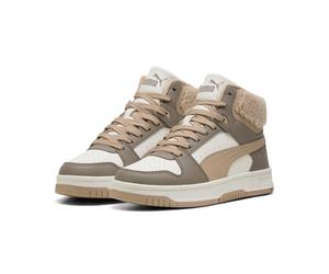 Sneakerboots PUMA "REBOUND SLAM MID COZY JR", Mädchen, Gr. 36, beige (mouse gray, birch, warm weiß), Synthetik, Schuhe Sneakerboots, Winterschuhe, Schnürboots, Sneaker (83431914-36) mouse gray, birch,
